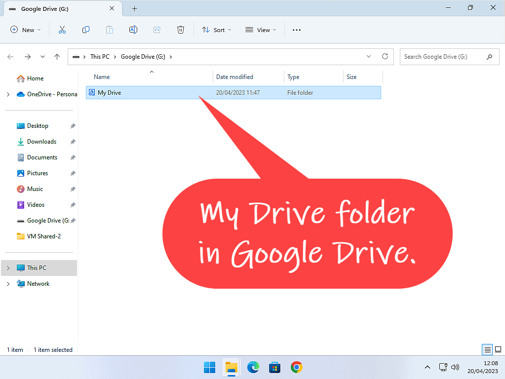 My Drive folder highlighted inside the Google Drive.