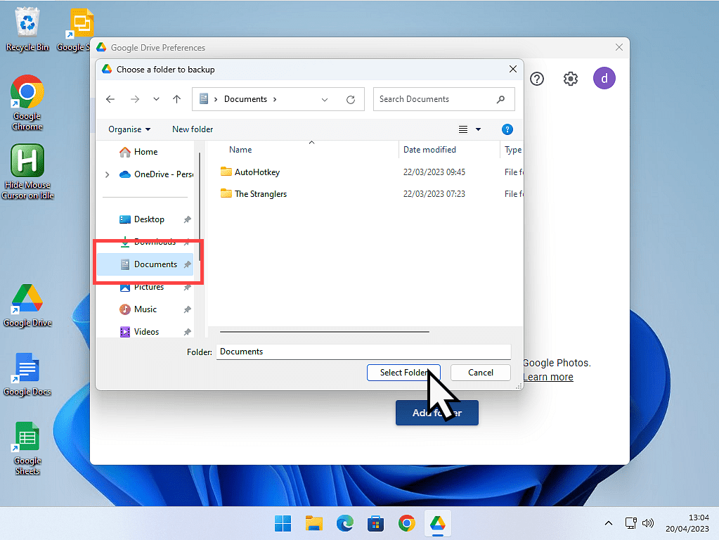 Folder indicated and the Select Folder button is marked.