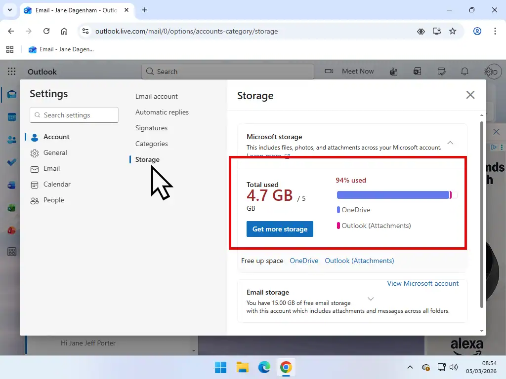 Storage usage If the storage is full then that;s the reason Outlook.com emails aren't sending or receiving.