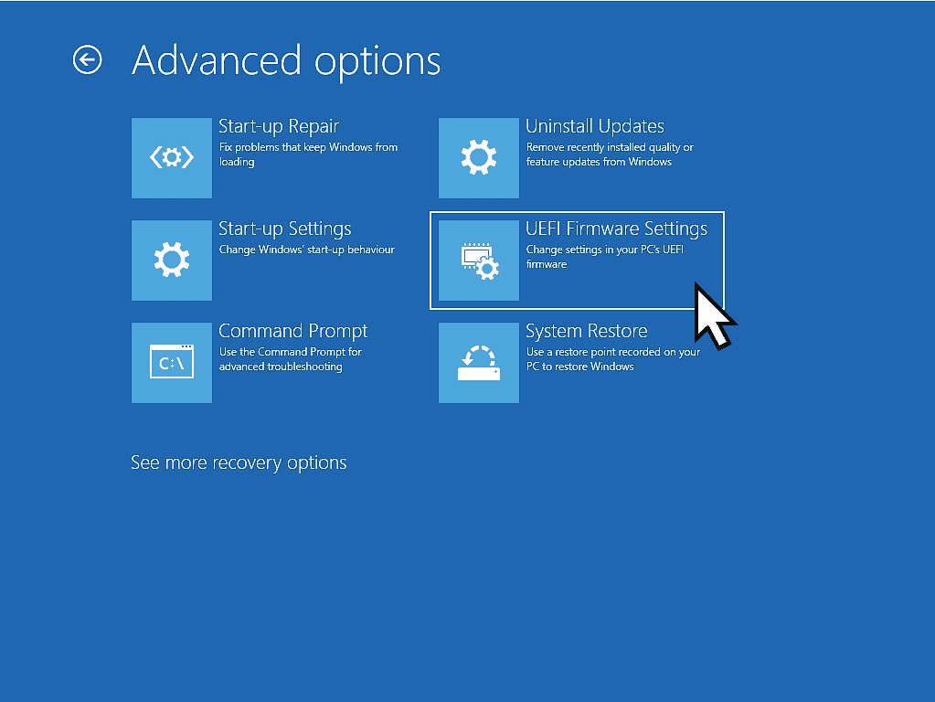 UEFI Firmware Settings option is selected.