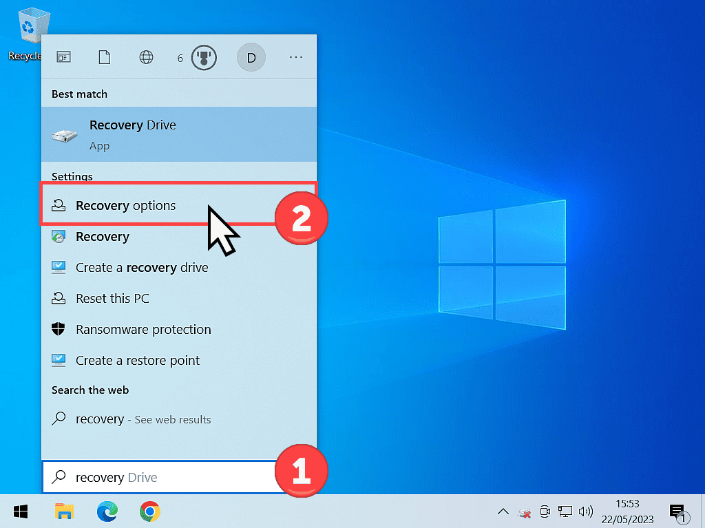 Booting from a USB drive. Launching Recovery Options in Windows 10.