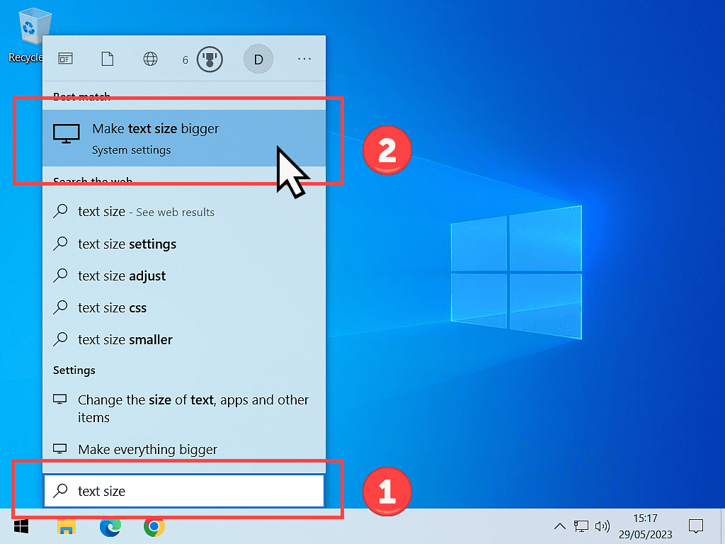 How to change the text size in Windows 10.