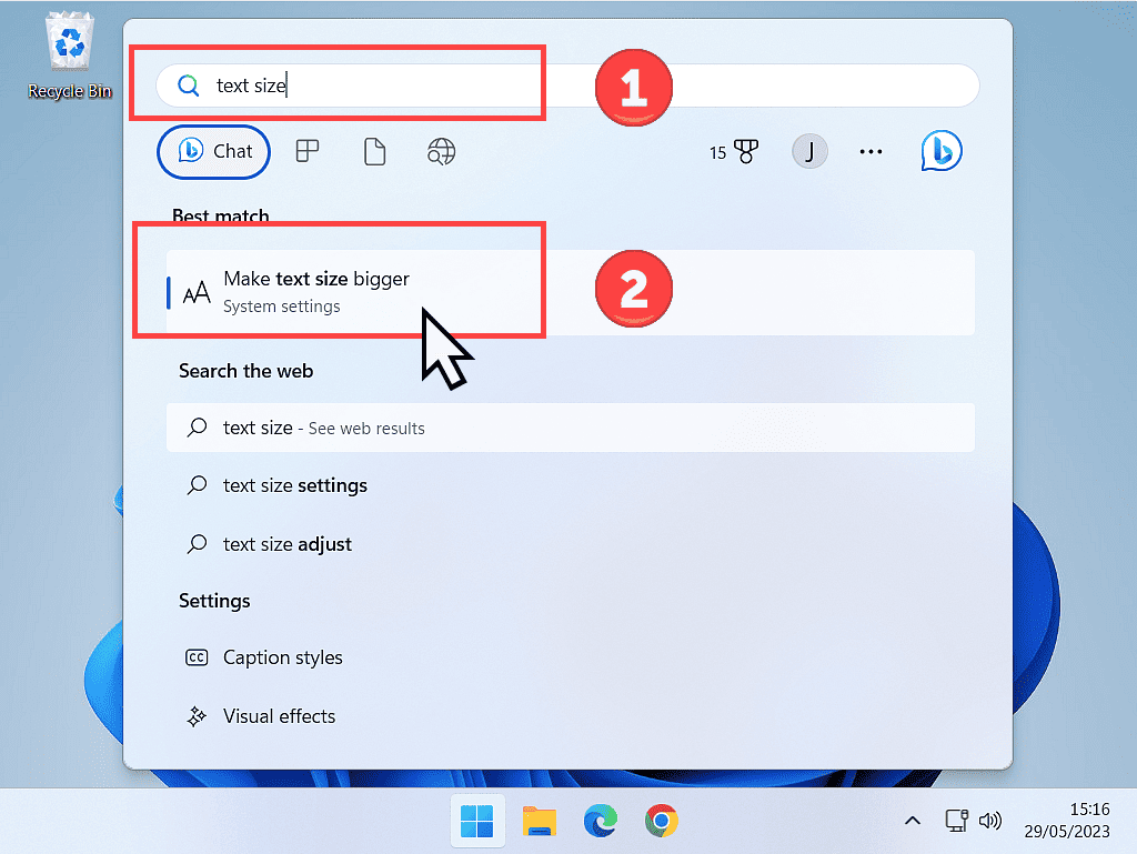 How to change the default text size in Windows 11.