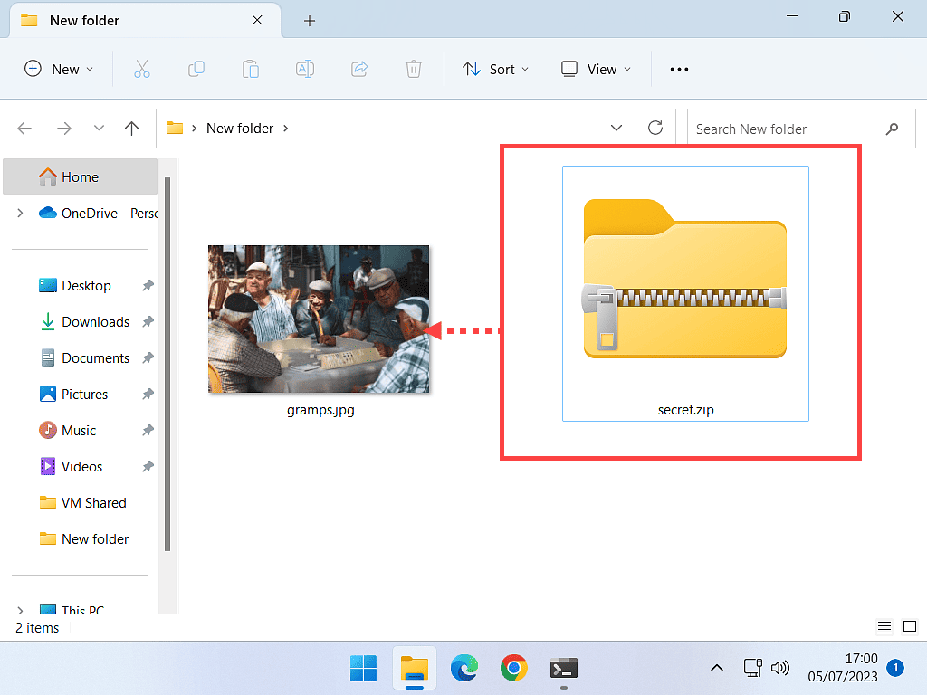 Zipped folder to be hidden inside an image.