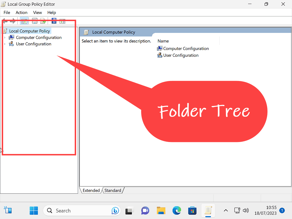 Group Policy Editor folder tree is indicated.
