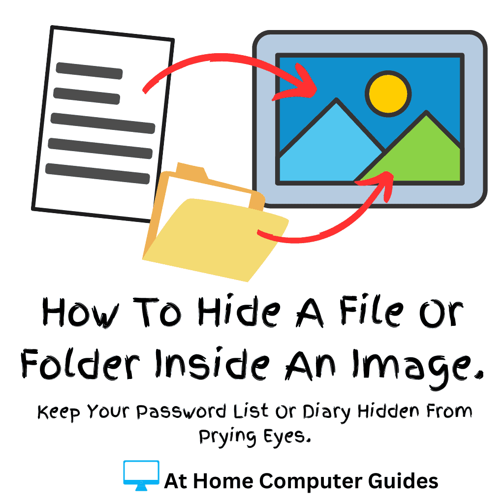 A computer file being hidden behind an image. Text reads 