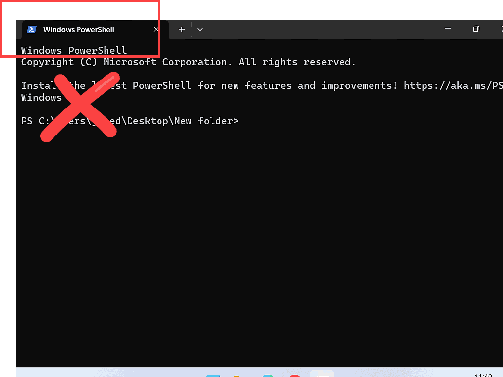 Terminal has opened in PowerShell.