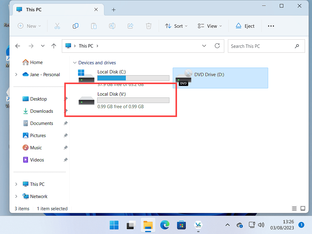 Dencrypted drive in File Explorer.