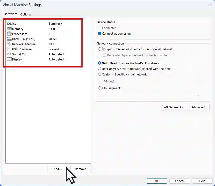 Adding a new virtual CD/DVD drive.