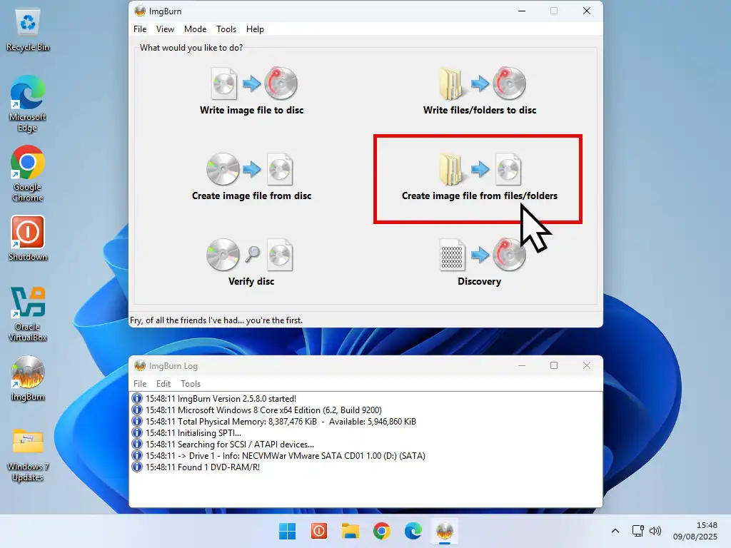 Building an ISO file to update Windows 7 virtual machine on VMware.