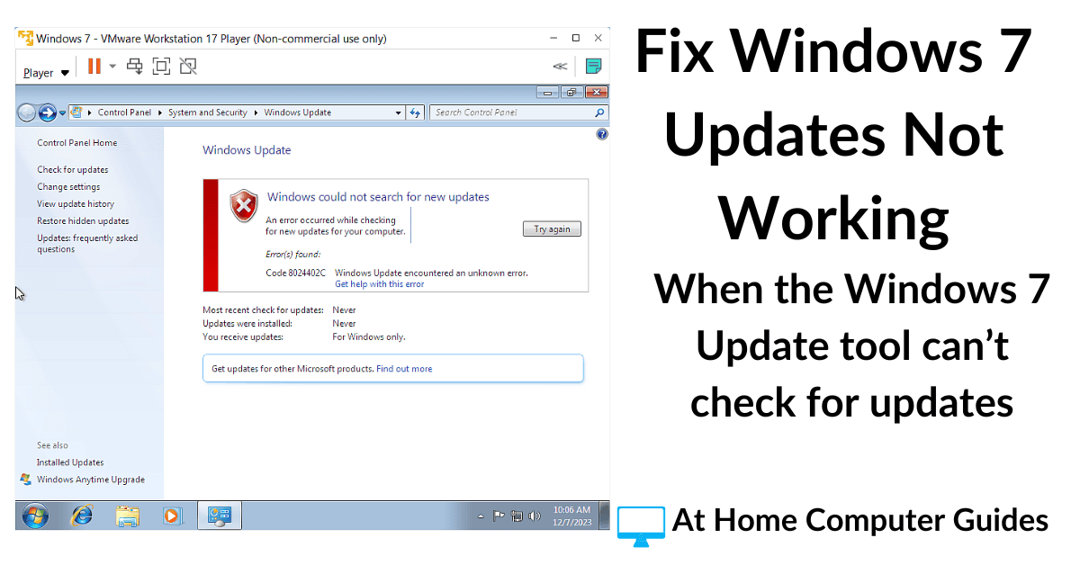How to fix Windows 7 update.