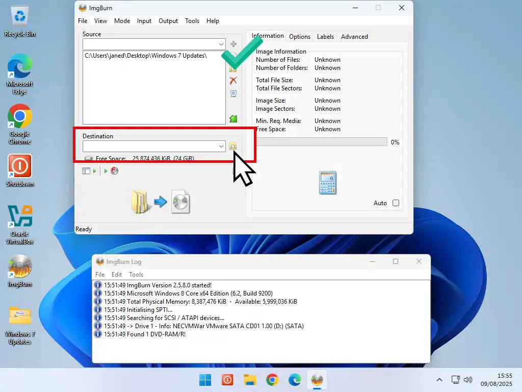 Browse for a destination folder to save the ISO file in to.