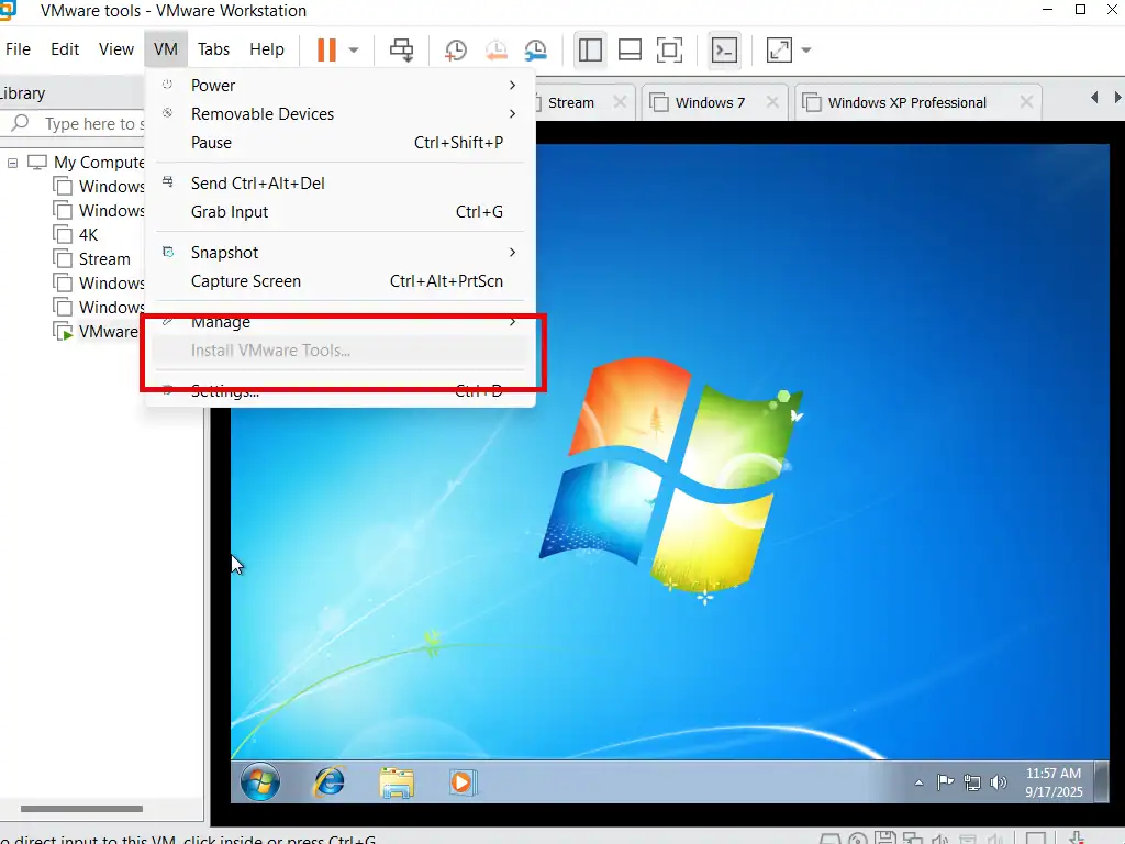 Install VMware Tools greyed out and can't be installed.