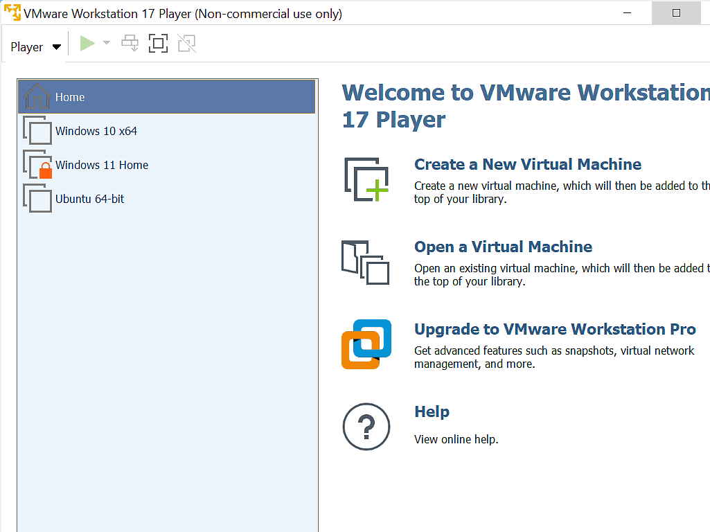 VMware Player GUI.