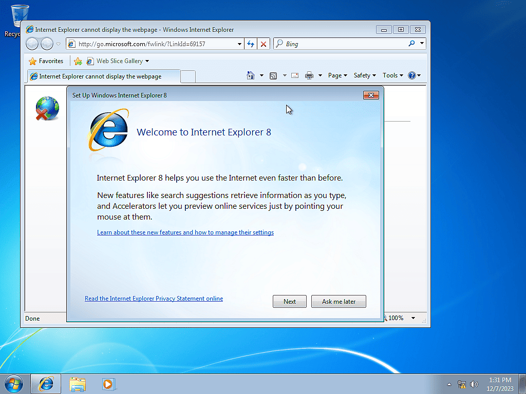Welcome to Internet Explorer 8 splash screen.