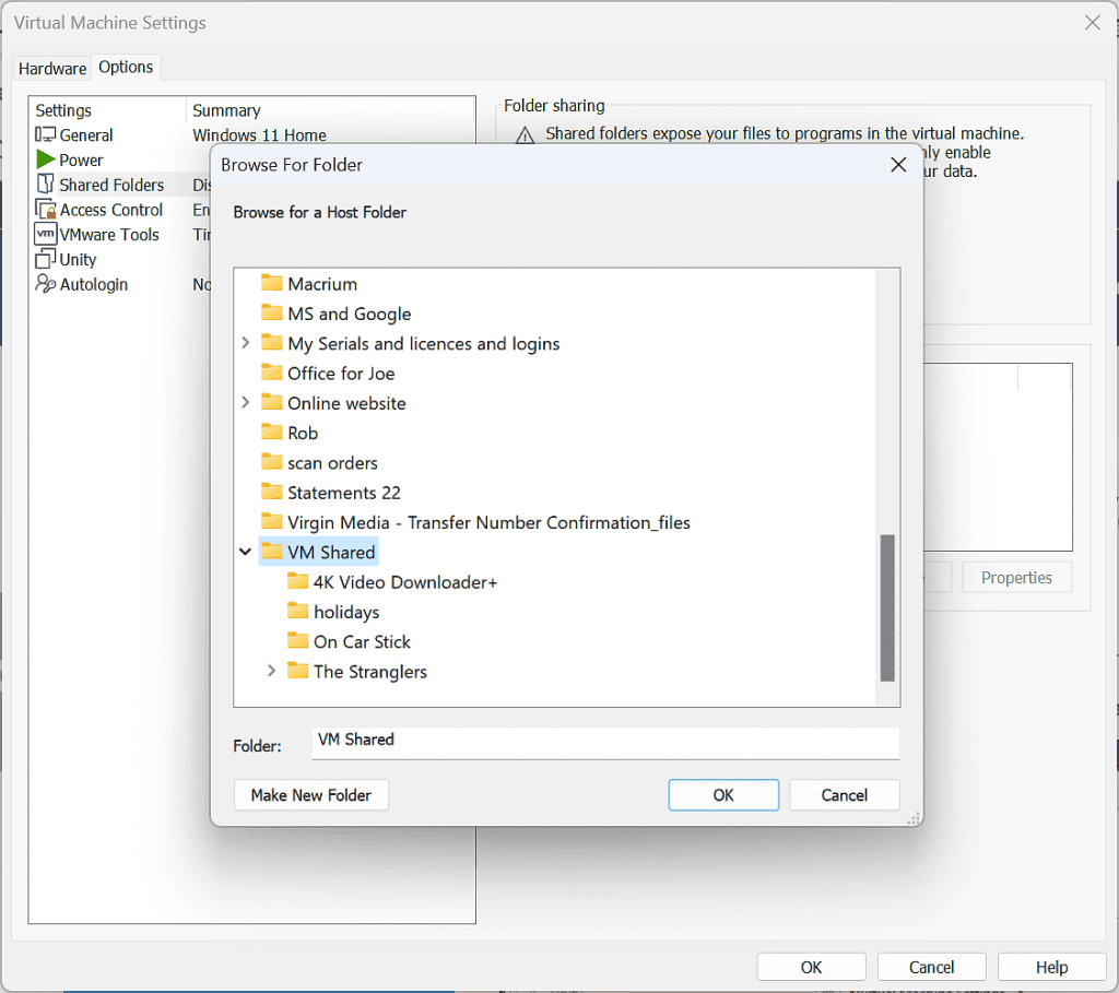 Selecting the shared folder.