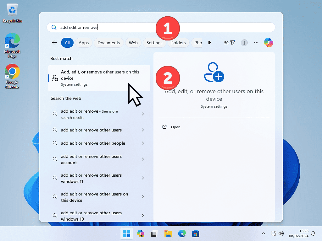 Adding a new user account in Windows 11.