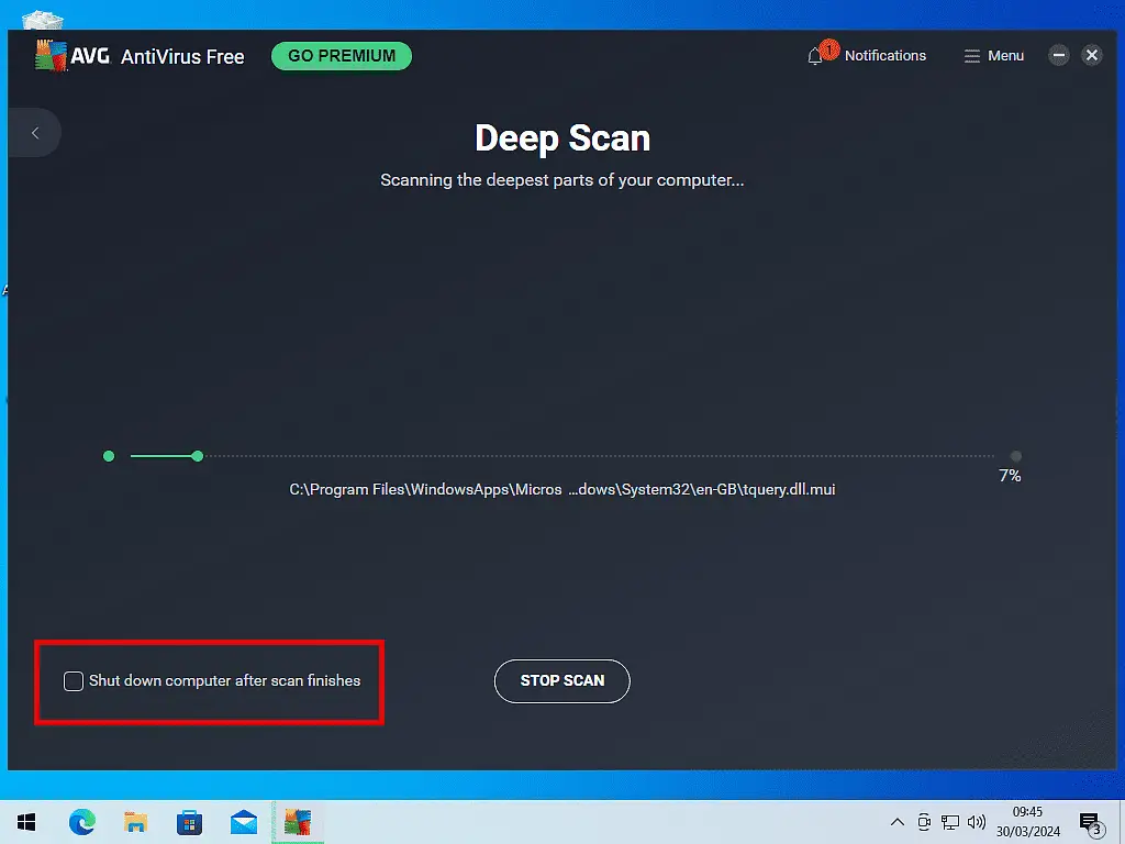 Deep Scan progress indicator and 