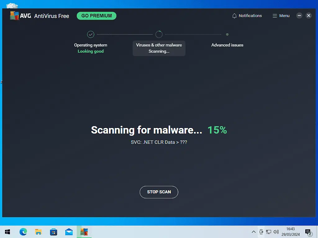 Scanning for malware progress indicator.