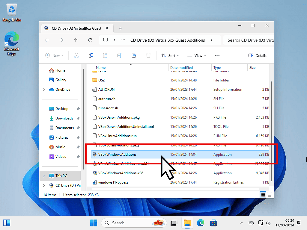 Vbox Windows Additions application is indicated.