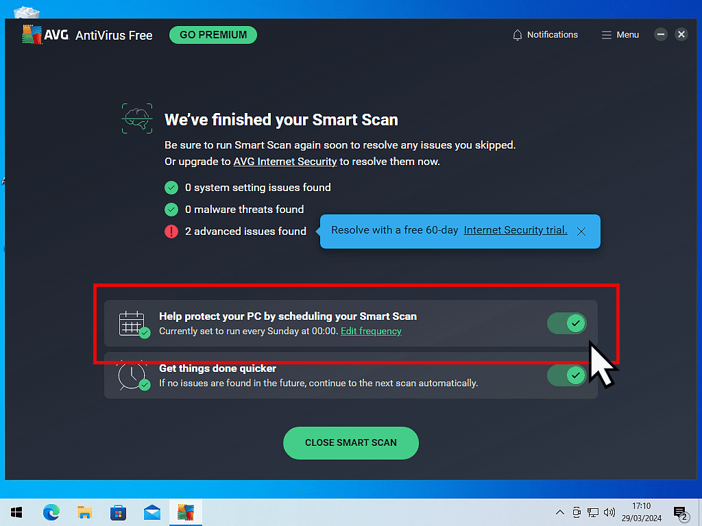 AVG smart scan schedule is being enabled.