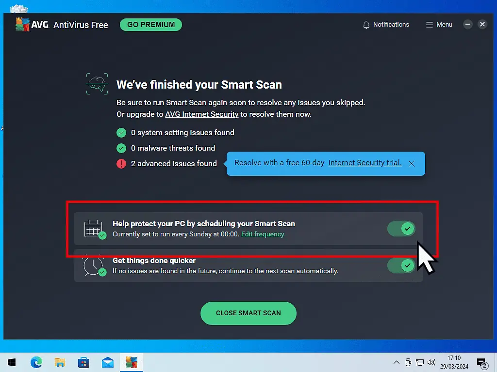 AVG smart scan schedule is being enabled.