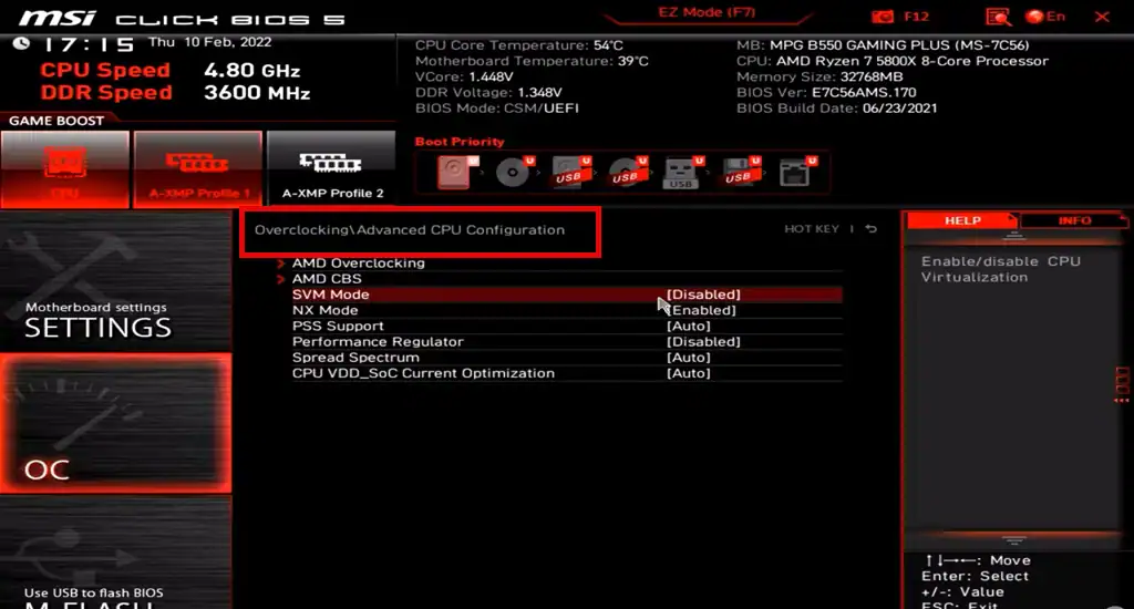 Enable virtualization in BIOS Enabling virtualization in the BIOS of an MSI motherboard.