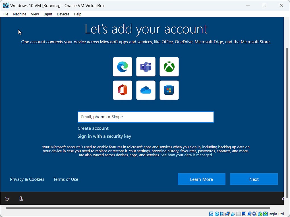 Microsoft account login screen.