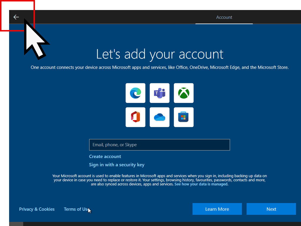 Installing Windows 10 with an offline account.