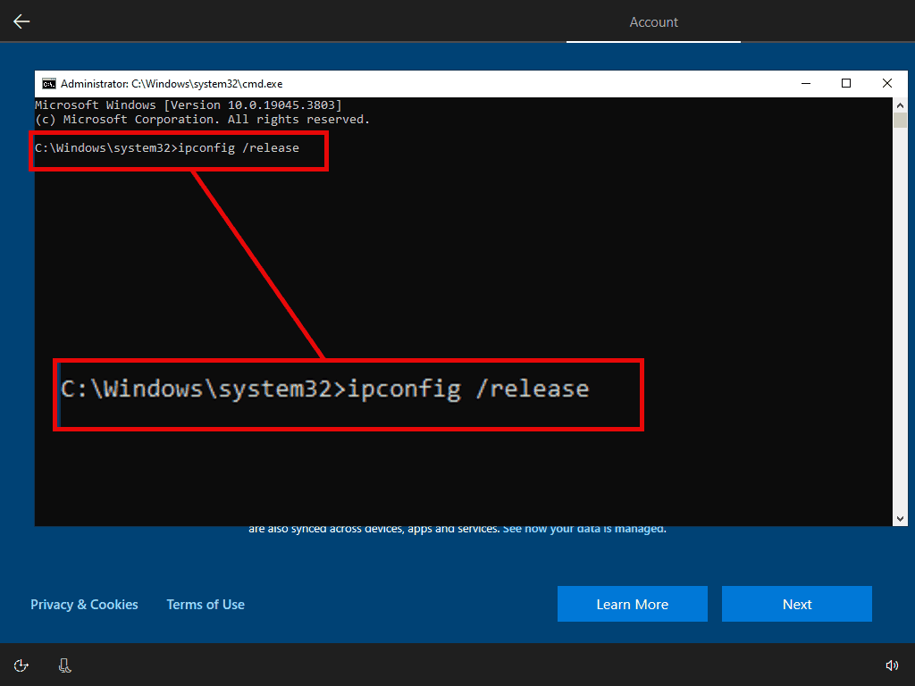 Using IPConfig to disconnect from the internet.