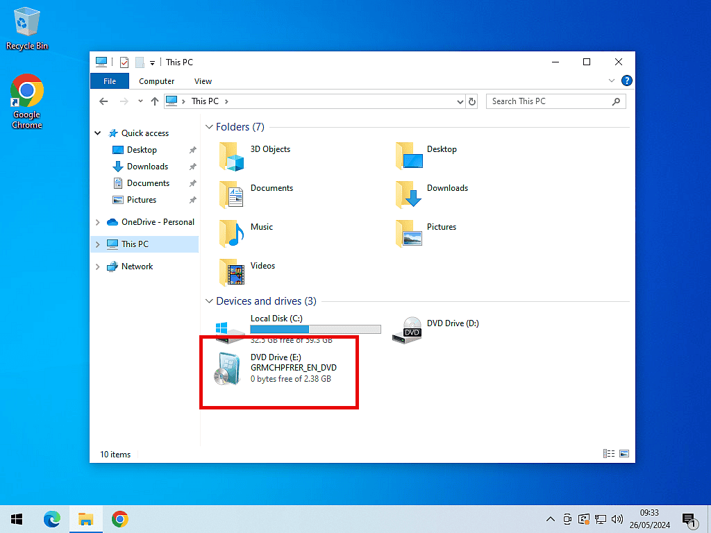Mounted ISO image in Windows 10.
