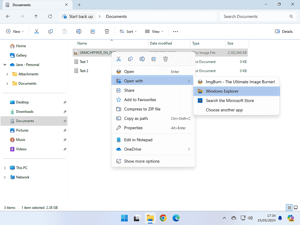 Mounting an ISO file in Windows 11.