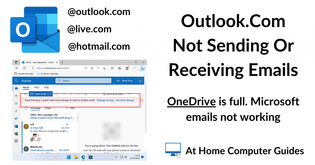 Microsoft email accounts not sending or receiving. OneDrive is full.