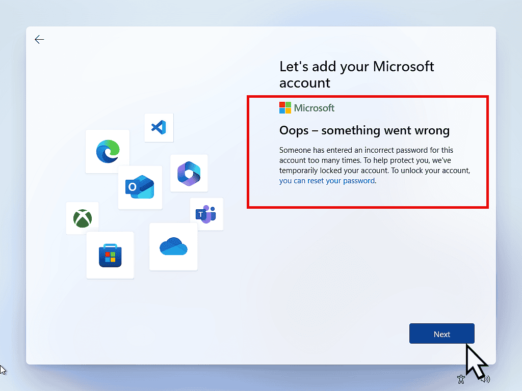 Installing Windows 11 with a local account.