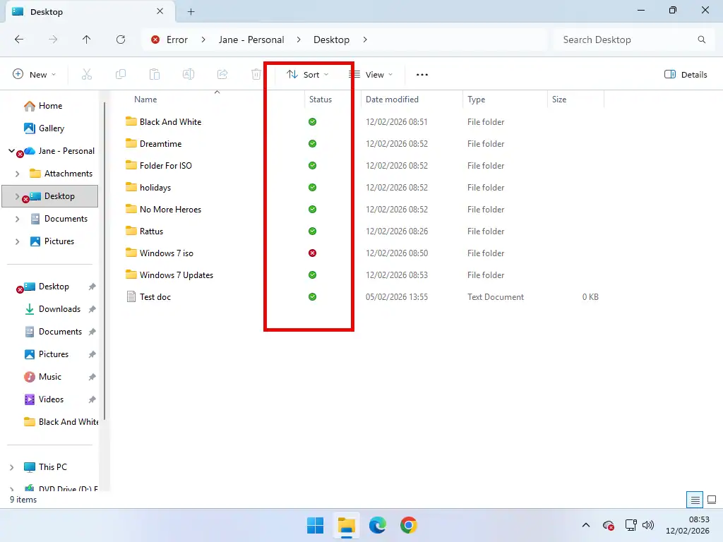 All files and folders stored locally All files and folders stored locally