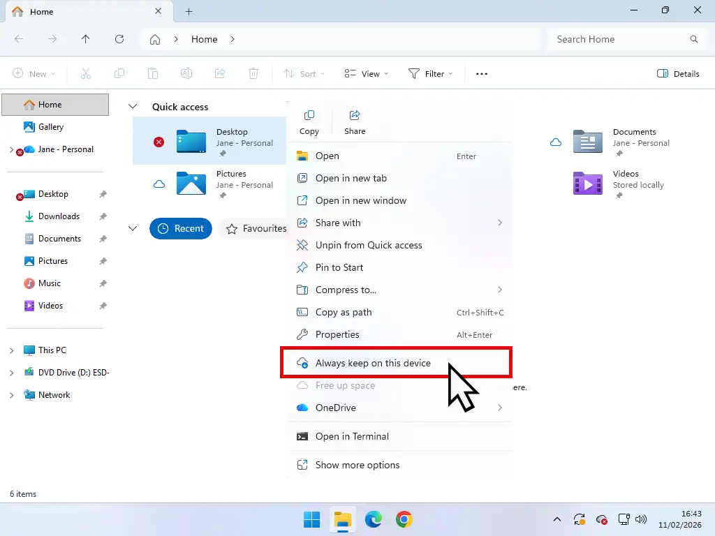 Always keep on this device when OneDrive if full Forcing OneDrive to store files locally.