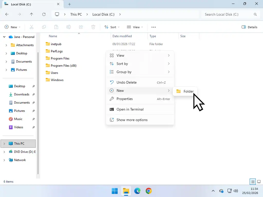 Create new folder Create anew folder on C: drive to store files that you don't want to be stored in OneDrive.