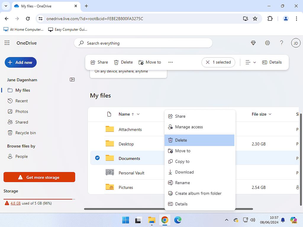 Files being deleted from the OneDrive cloud storage.