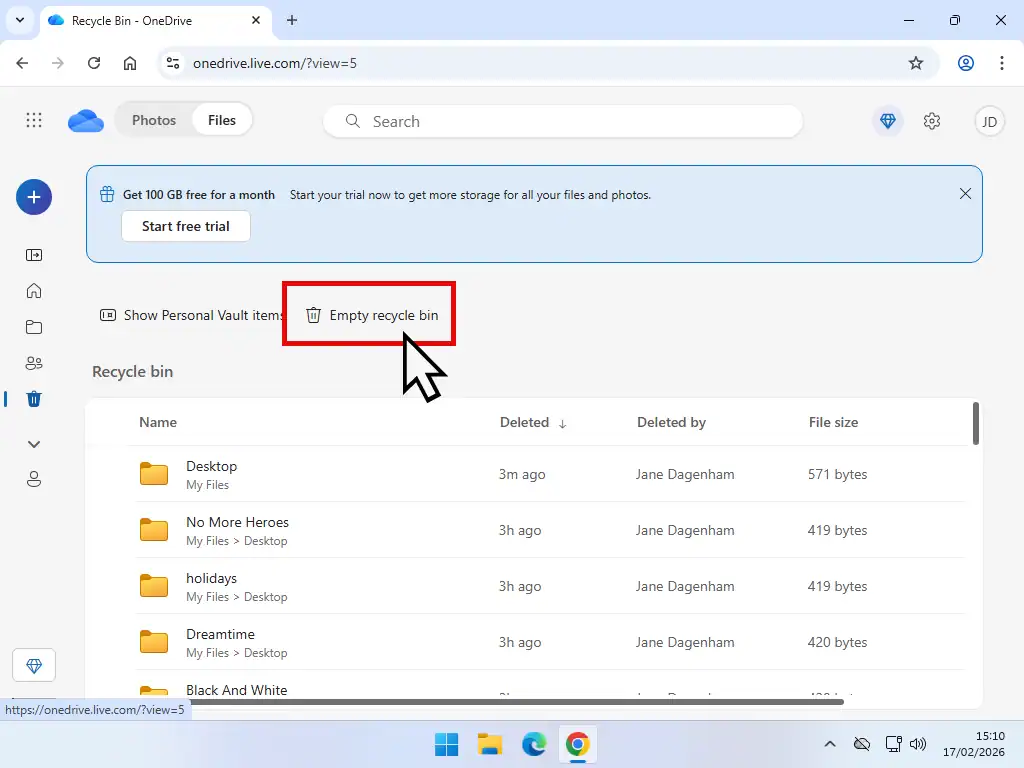 Empty OneDrive Recycle Bin Empty OneDrive Recycle Bin