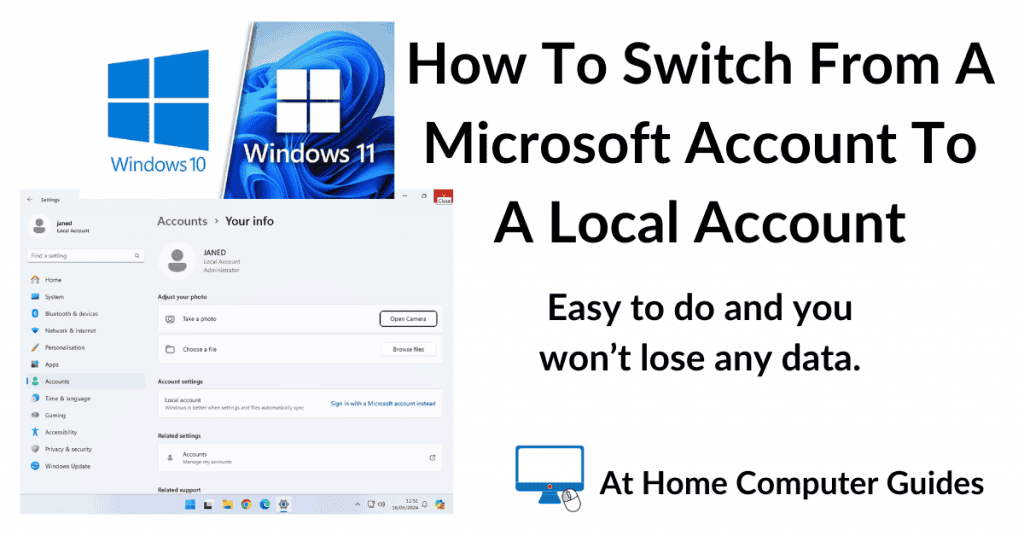 How to change from a Microsoft account to a local account on your computer.