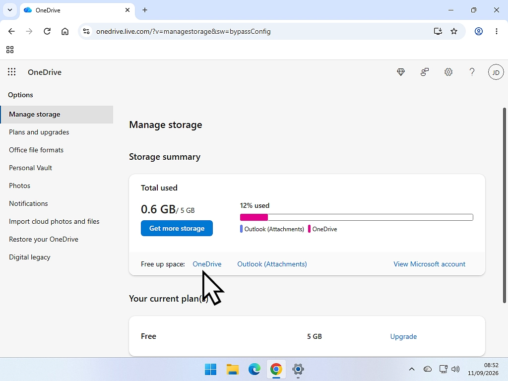 Manage Storage page.