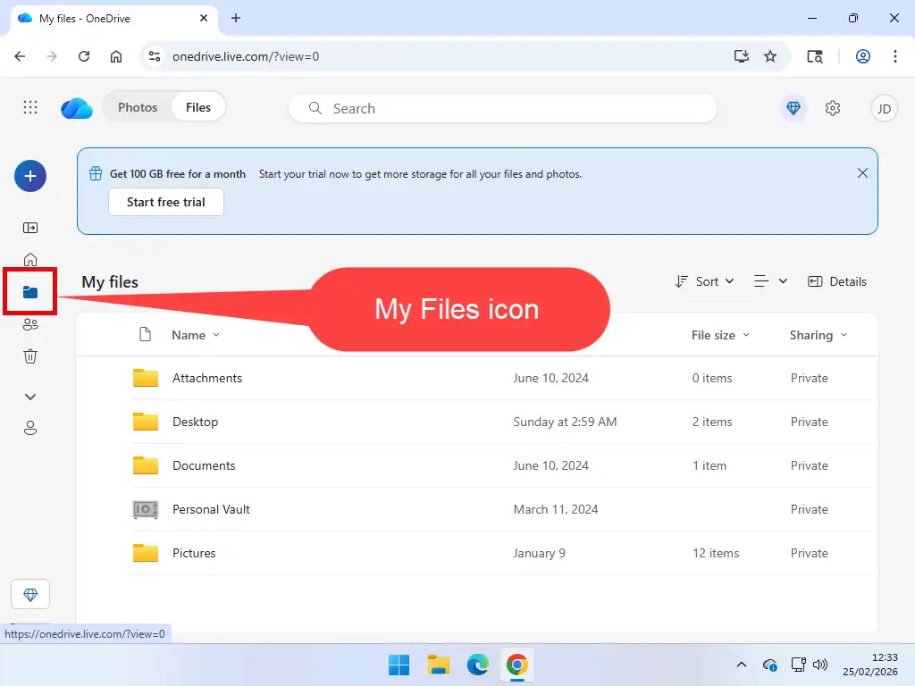 My Files icon in OneDrive How to delete files from OneDrive online.