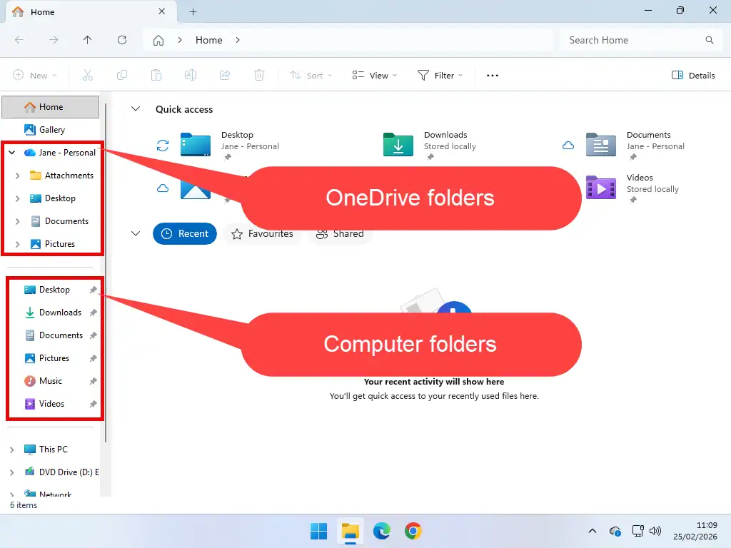 OneDrive folders in File Explorer OneDrive folder and computer user folders in File Explorer.
