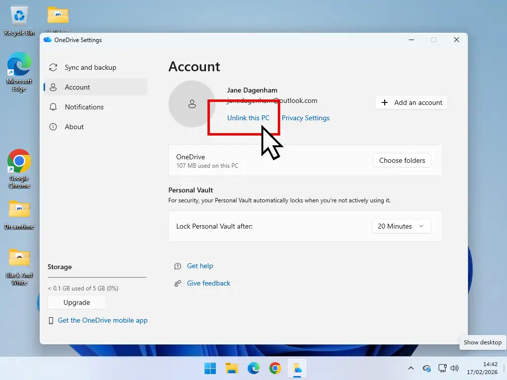 Unlink this PC Unlink this PC option.