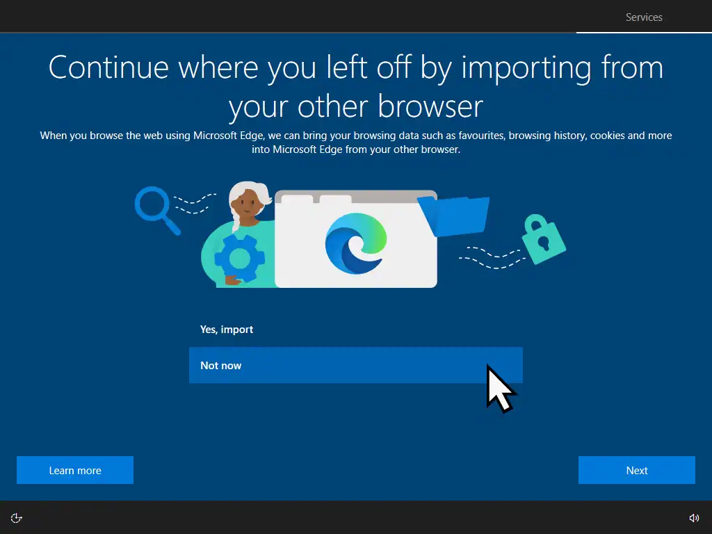 Import from other browser option. Not Now is indicated.
