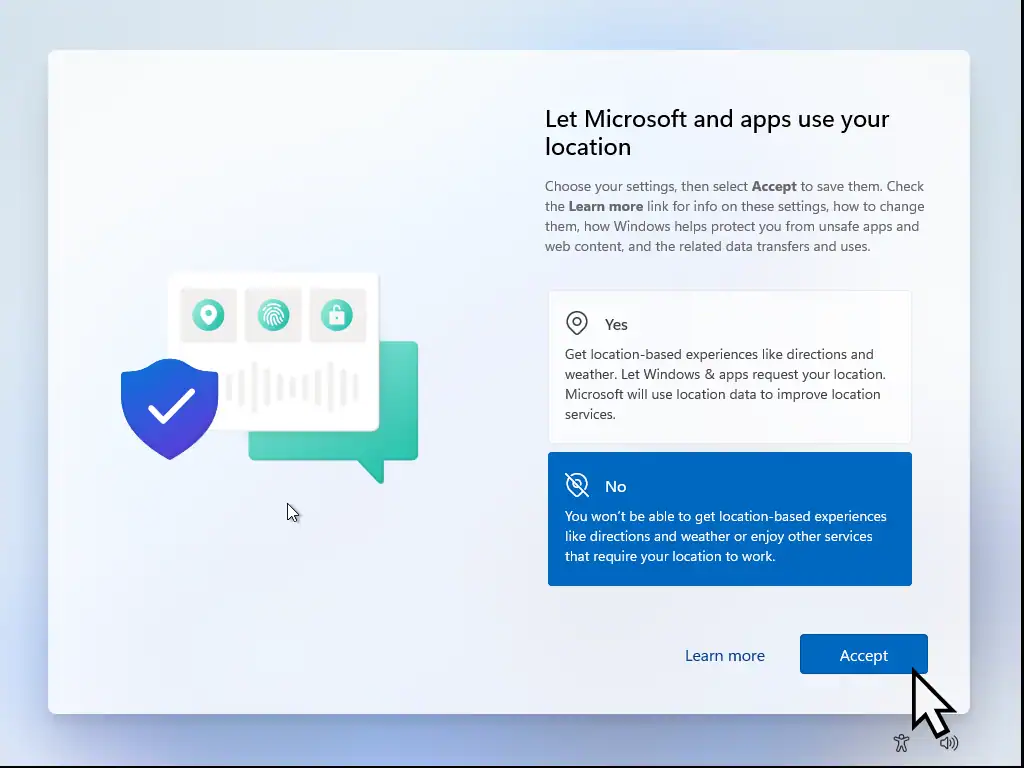 Microsoft telemetry options. No has been selected.