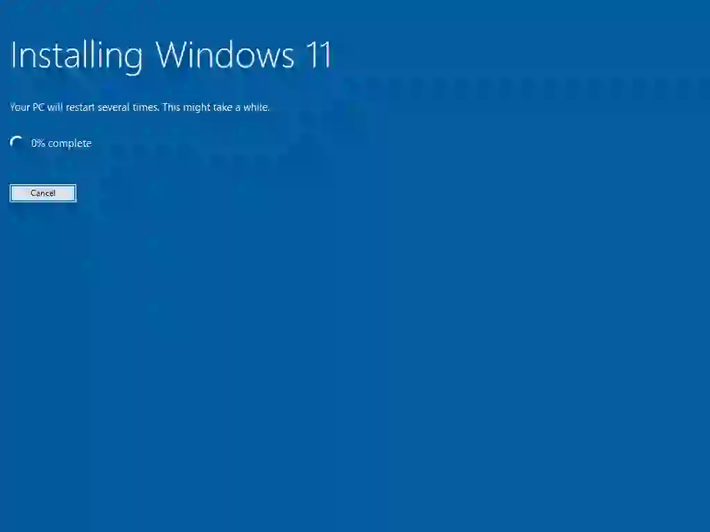 Installing Windows 11 progress screen.