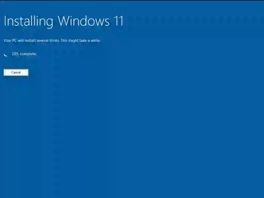 Installing Windows 11 progress screen
