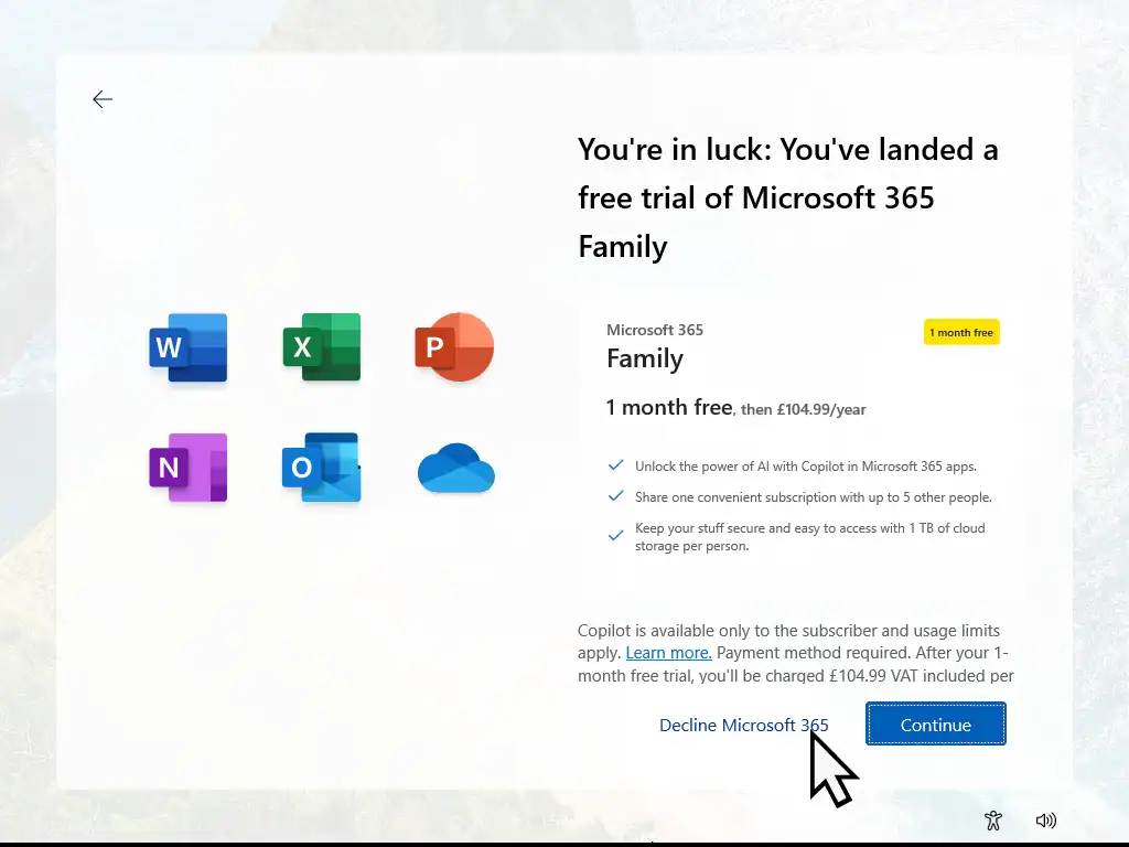 Microsoft 365 trial offer.