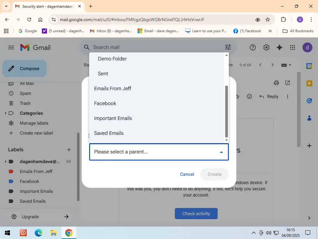 Nesting a label in Gmail